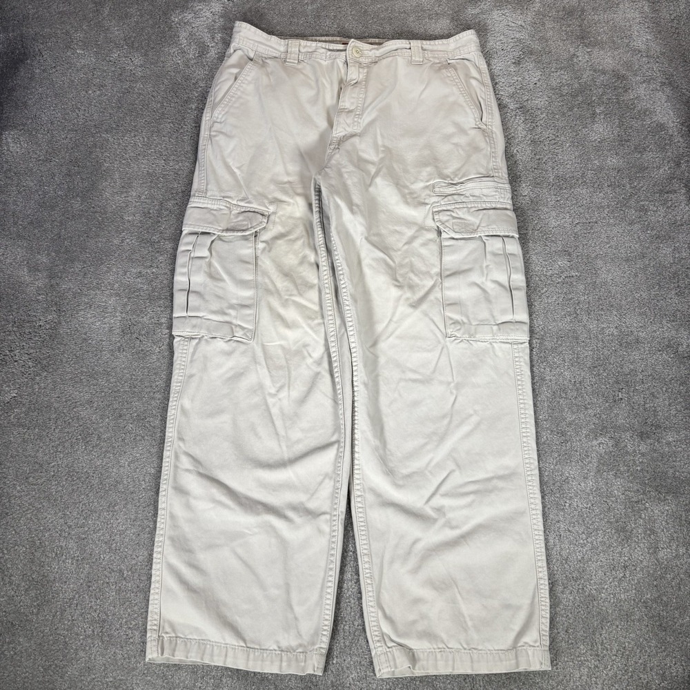 Vintage Faded Glory Cargo Pants Mens 33x29 (Tag 34x30) Beige Baggy Heavy Y2K